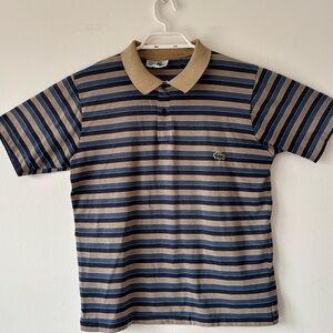Lacoste Striped Knit Polo in Navy, Khaki & White